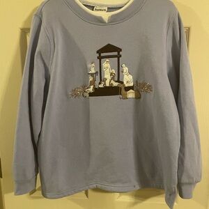 BonWorth Nativity Scene Sweatshirt Lavender Sweatshirt (Medium Petite)